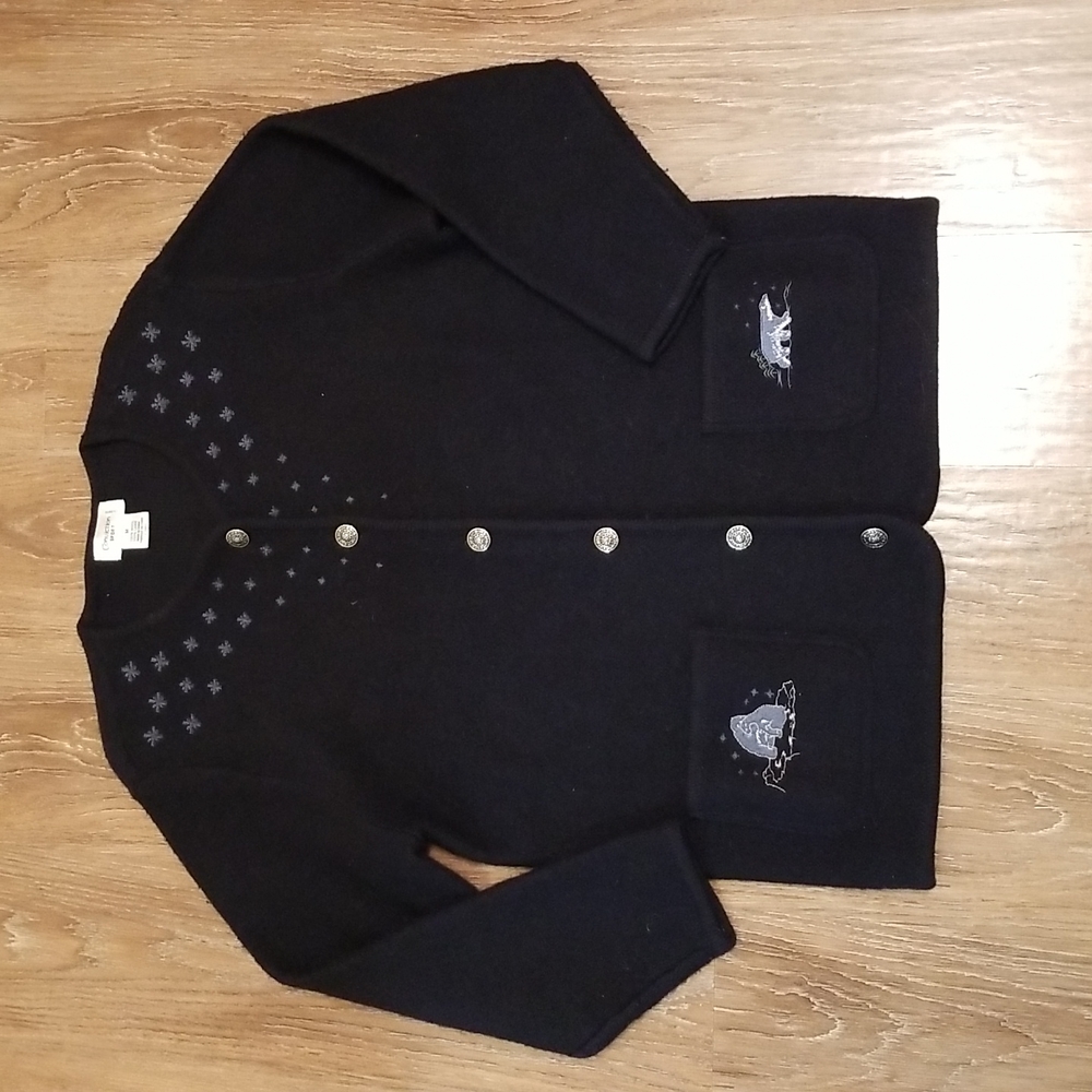 (M) Conviction Sport 100% Wool Polar Bear Embroidery Button Down Sweater Vintage